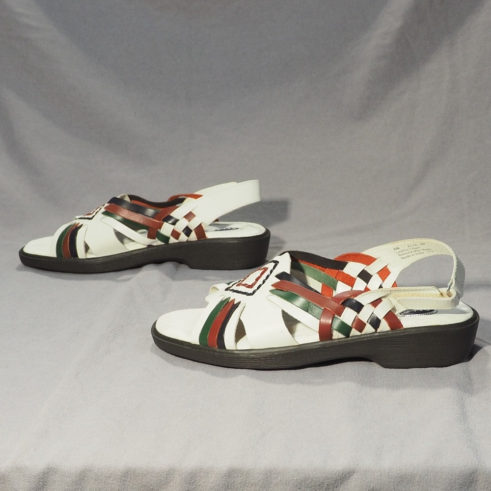 Dr Scholls Sandals Womens 8 White Woven Aztec Slingback Huarache Wedge Flat - Picture 7 of 13